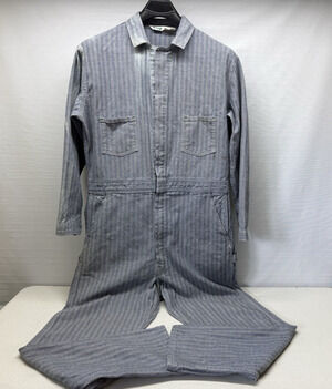 Vintage KEY Herringbone Twill Denim Coveralls Distressed Mens 46 (NST)